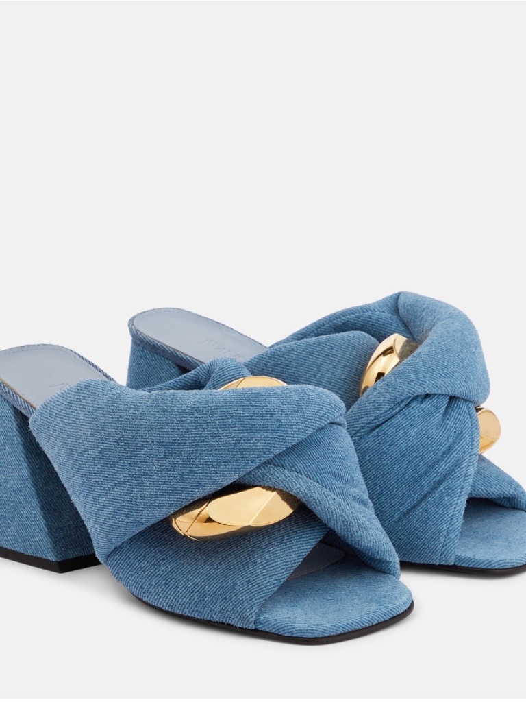 Jw Anderson Chain Twist Calfsuede Blue Denim Mules Size 38 1/2